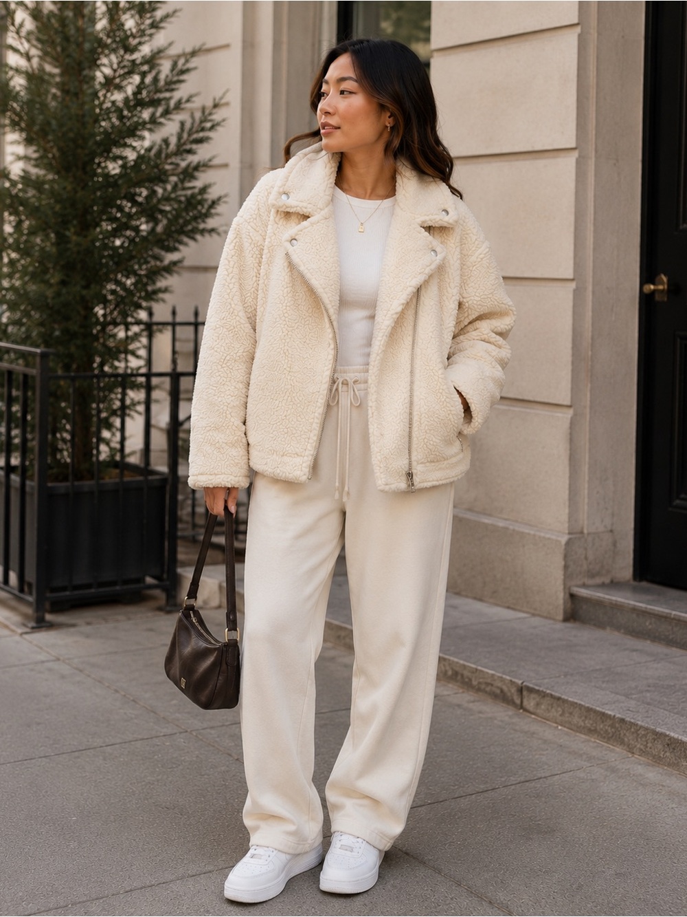 Old Navy Cream Sherpa Moto Jacket